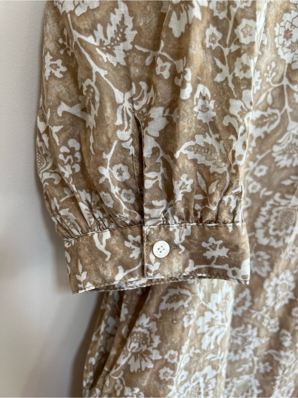 J. McLaughlin Cotton Button Front Puff Sleeve Sabina Shift Tan Floral Dress, M - Picture 7 of 12